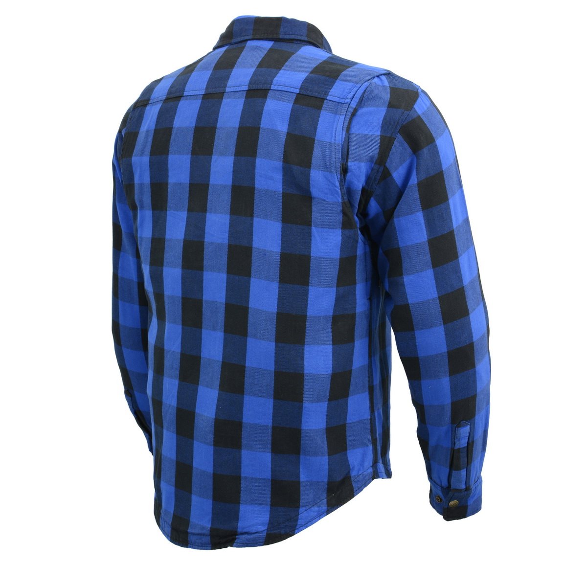 Men's Plaid Flannel Blue Biker Shirt with CE Approved Armor Reinforced w/Aramid Fiber MPM1634