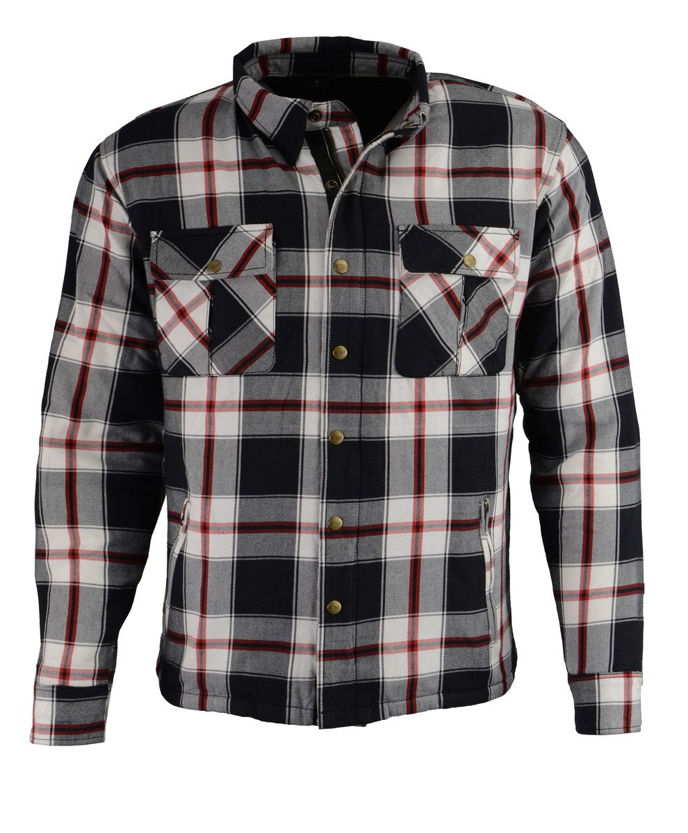 MPM1635 Men's Plaid Flannel Biker Shirt with CE Approved Armor - Reinforced w/ Aramid Fiber