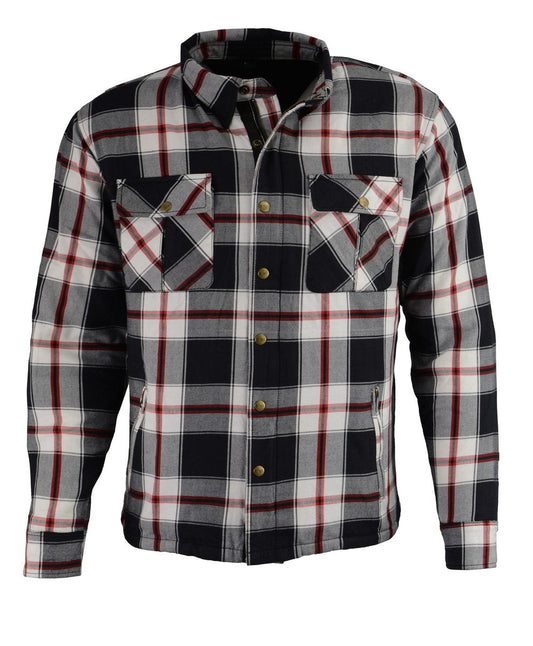 MPM1635 Men's Plaid Flannel Biker Shirt with CE Approved Armor - Reinforced w/ Aramid Fiber