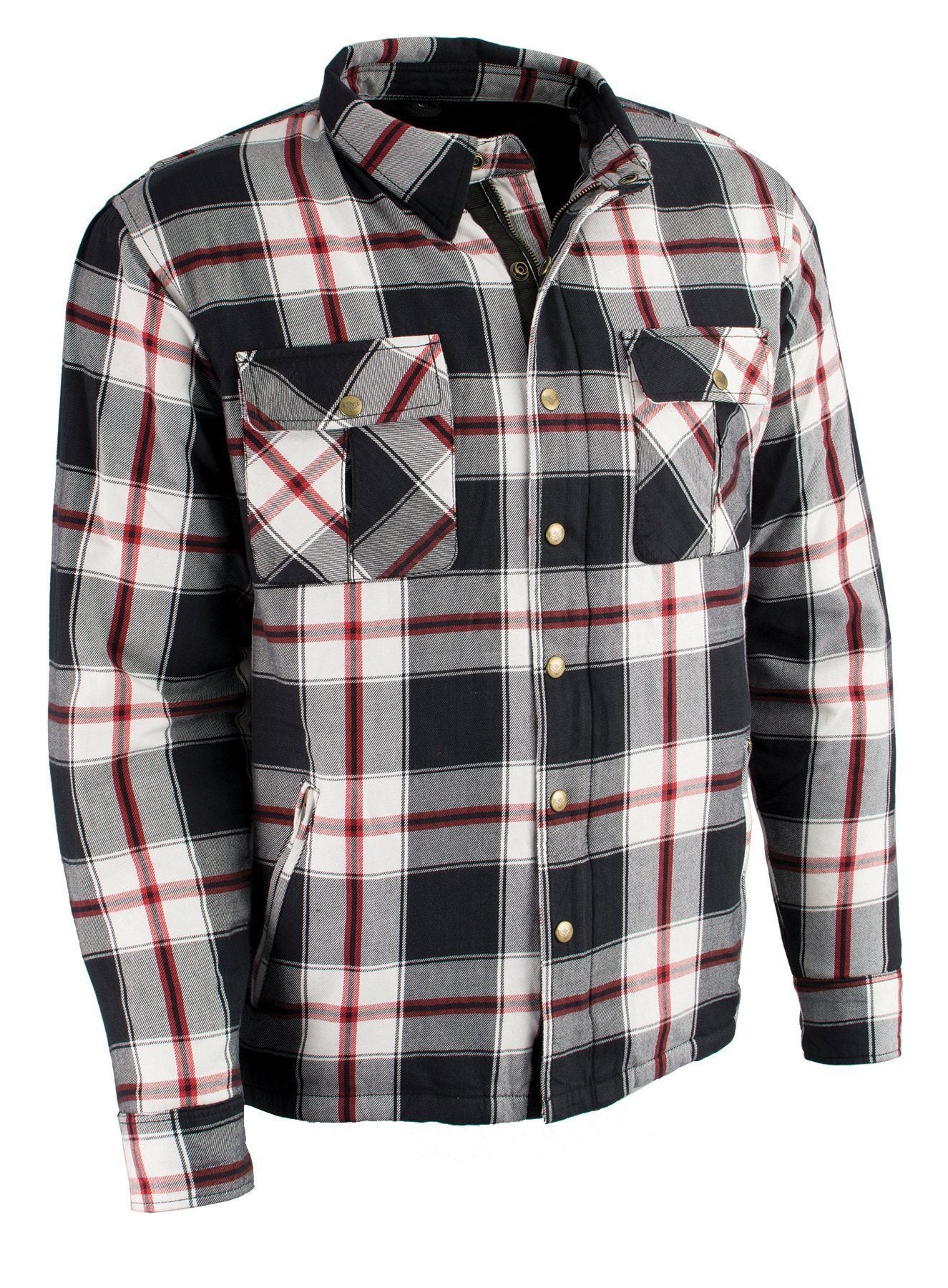 MPM1635 Men's Plaid Flannel Biker Shirt with CE Approved Armor - Reinforced w/ Aramid Fiber
