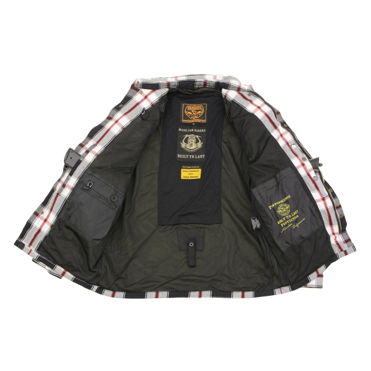 MPM1635 Men's Plaid Flannel Biker Shirt with CE Approved Armor - Reinforced w/ Aramid Fiber