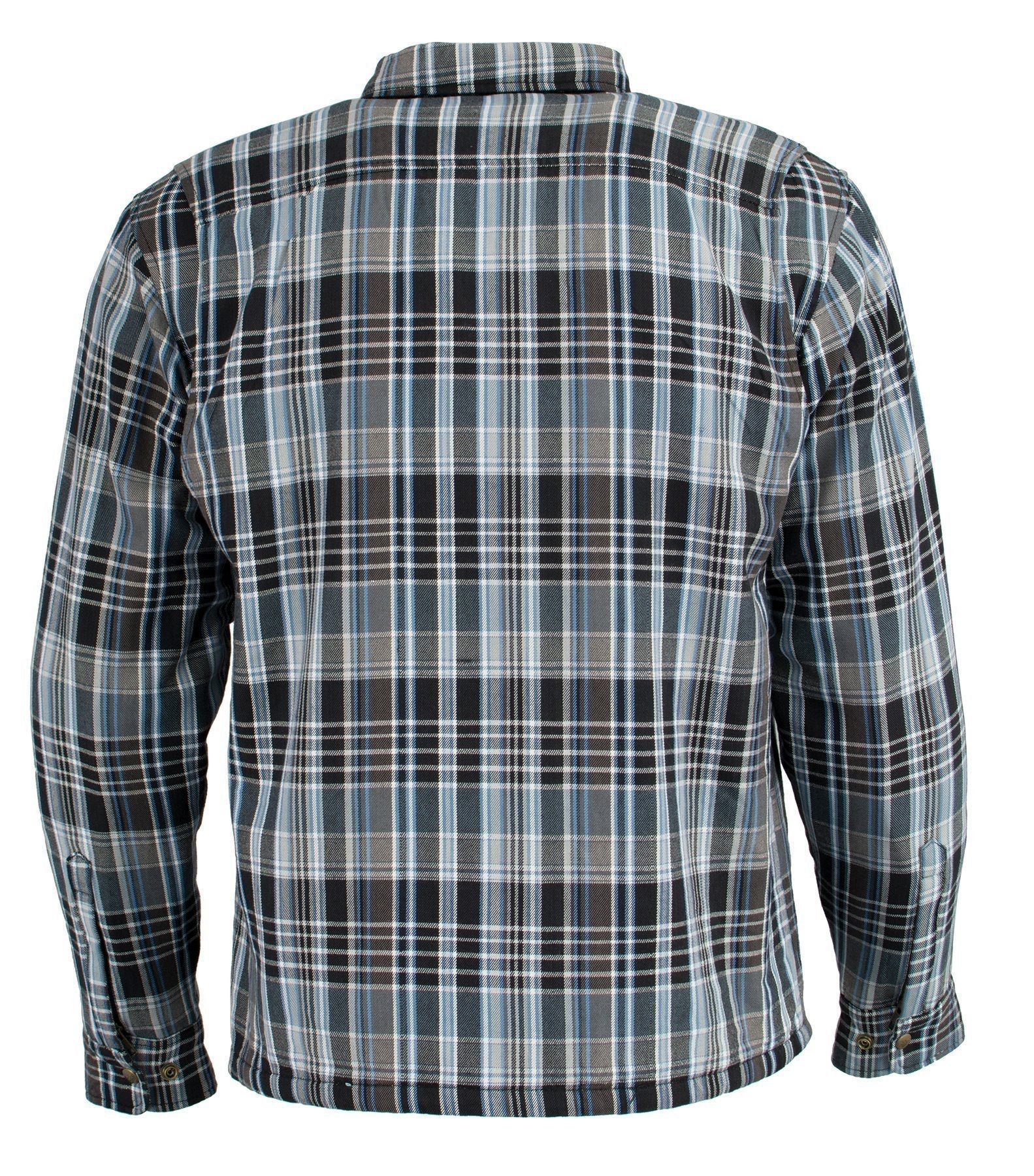 MPM1636 Men's Long Sleeve Flannel Biker Shirt w/ CE Approved Armor - Reinforced w/ Aramid Fiber