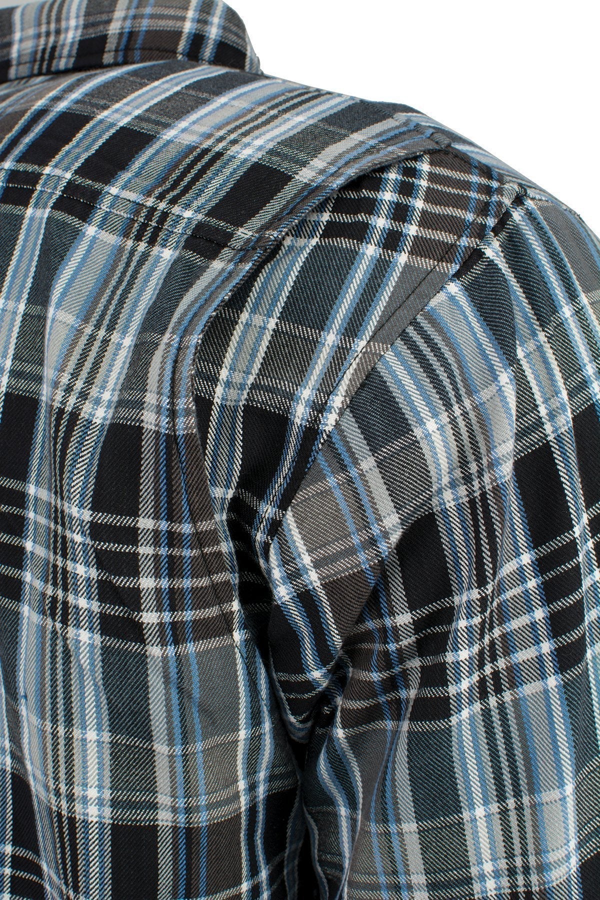 MPM1636 Men's Long Sleeve Flannel Biker Shirt w/ CE Approved Armor - Reinforced w/ Aramid Fiber