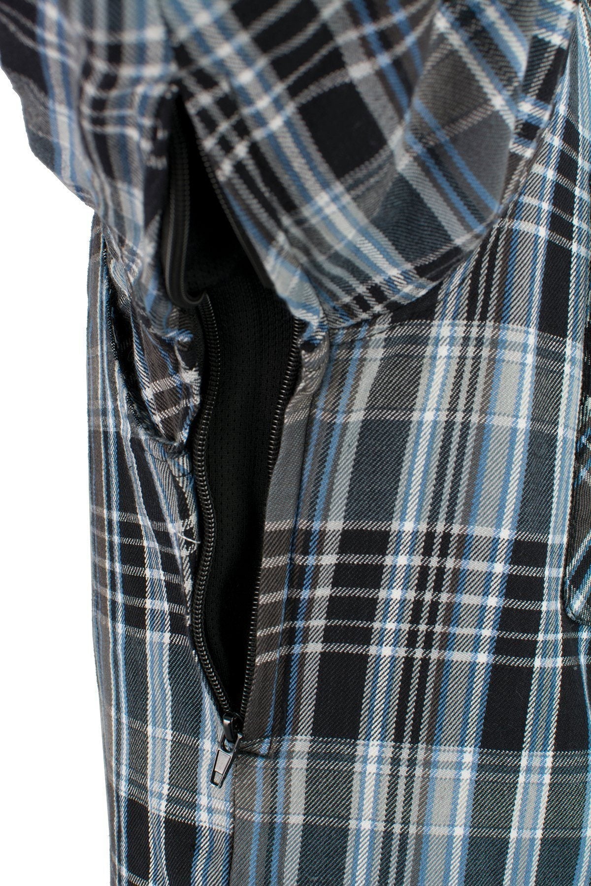 MPM1636 Men's Long Sleeve Flannel Biker Shirt w/ CE Approved Armor - Reinforced w/ Aramid Fiber