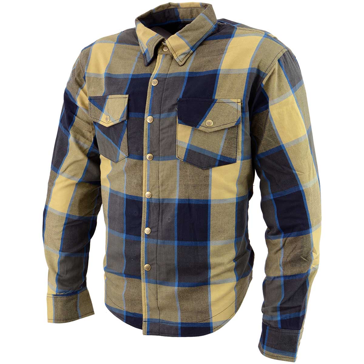 MPM1639 Men's Plaid Flannel Biker Shirt with CE Approved Armor - Reinforced w/ Aramid Fibers