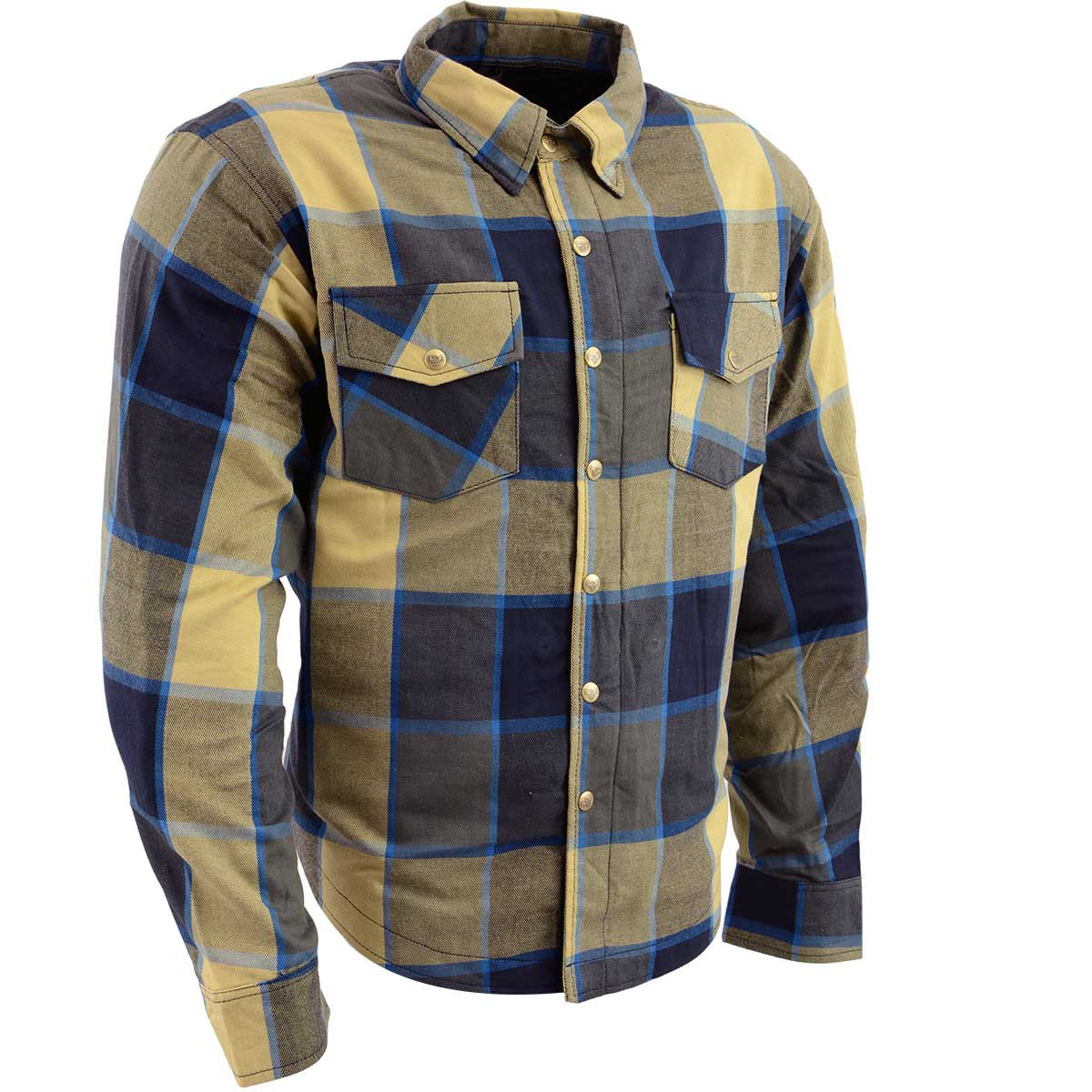 MPM1639 Men's Plaid Flannel Biker Shirt with CE Approved Armor - Reinforced w/ Aramid Fibers