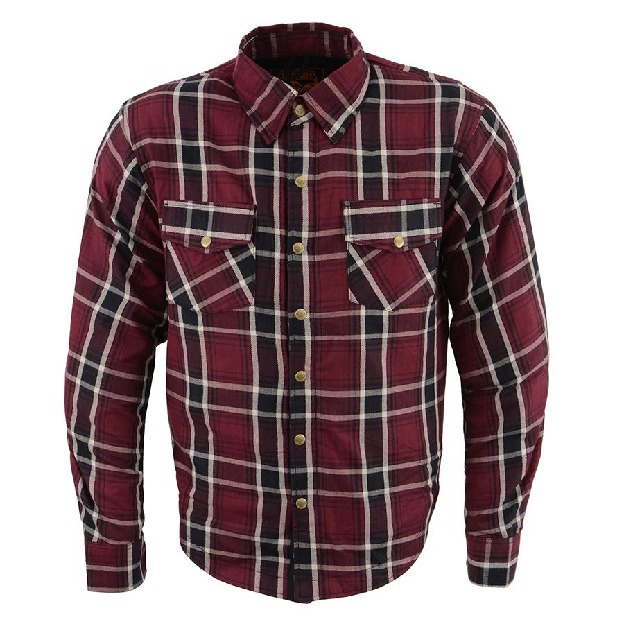MPM1640 Men's Plaid Flannel Biker Shirt with CE Approved Armor - Reinforced w/ Aramid Fiber