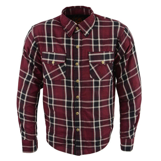 MPM1640 Men's Plaid Flannel Biker Shirt with CE Approved Armor - Reinforced w/ Aramid Fiber