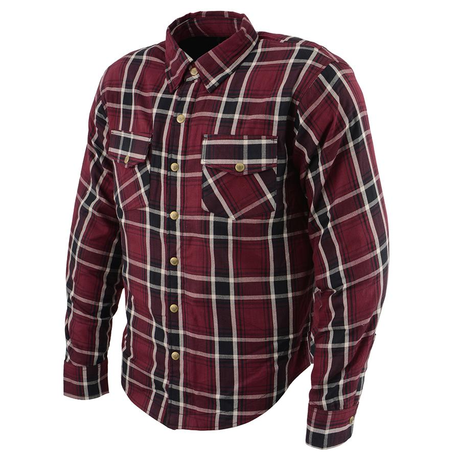 MPM1640 Men's Plaid Flannel Biker Shirt with CE Approved Armor - Reinforced w/ Aramid Fiber