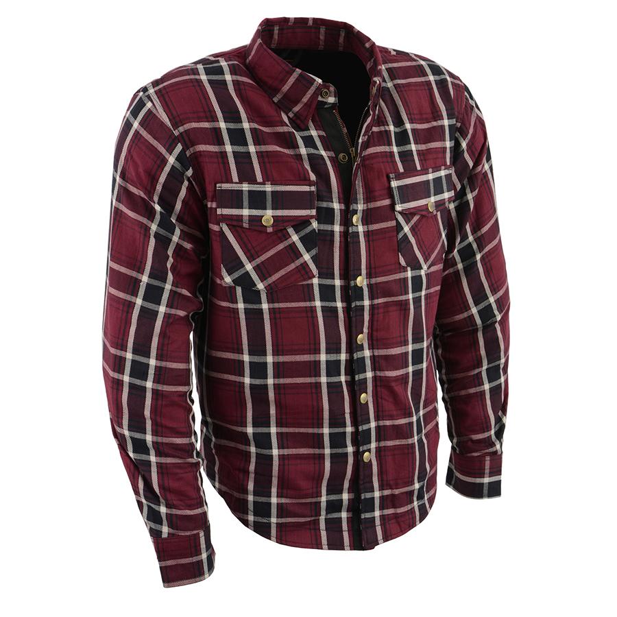 MPM1640 Men's Plaid Flannel Biker Shirt with CE Approved Armor - Reinforced w/ Aramid Fiber
