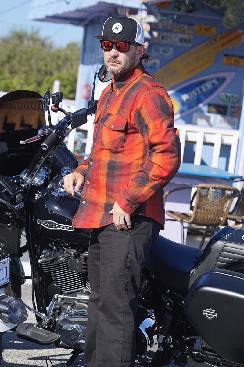 MPM1641 Men's Plaid Flannel Biker Shirt with CE Approved Armor - Reinforced w/ Aramid Fiber
