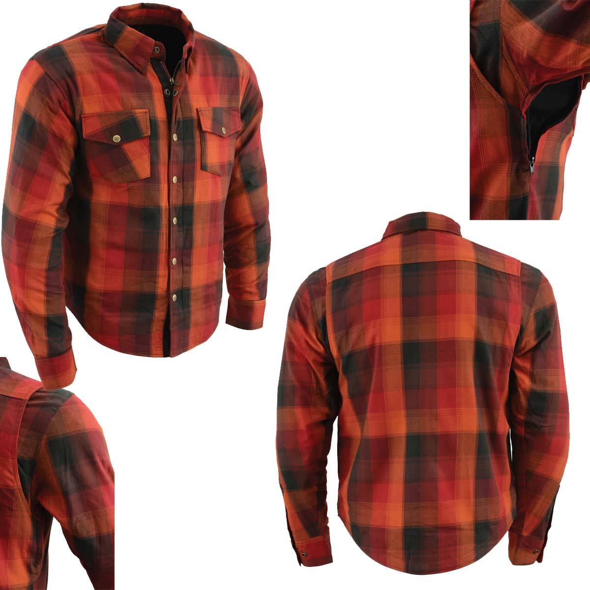 MPM1641 Men's Plaid Flannel Biker Shirt with CE Approved Armor - Reinforced w/ Aramid Fiber