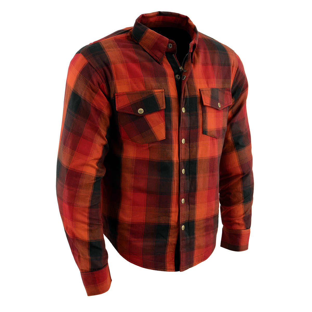 MPM1641 Men's Plaid Flannel Biker Shirt with CE Approved Armor - Reinforced w/ Aramid Fiber