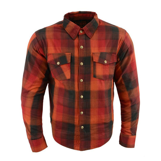 MPM1641 Men's Plaid Flannel Biker Shirt with CE Approved Armor - Reinforced w/ Aramid Fiber