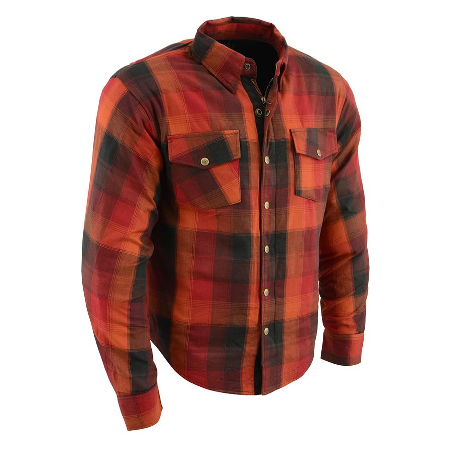 MPM1641 Men's Plaid Flannel Biker Shirt with CE Approved Armor - Reinforced w/ Aramid Fiber