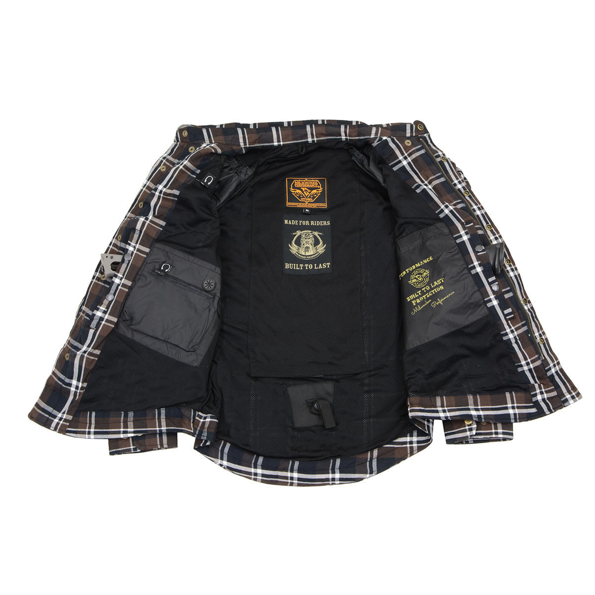 MPM1643 Men's Plaid Flannel Biker Shirt with CE Approved Armor - Reinforced w/ Aramid Fiber