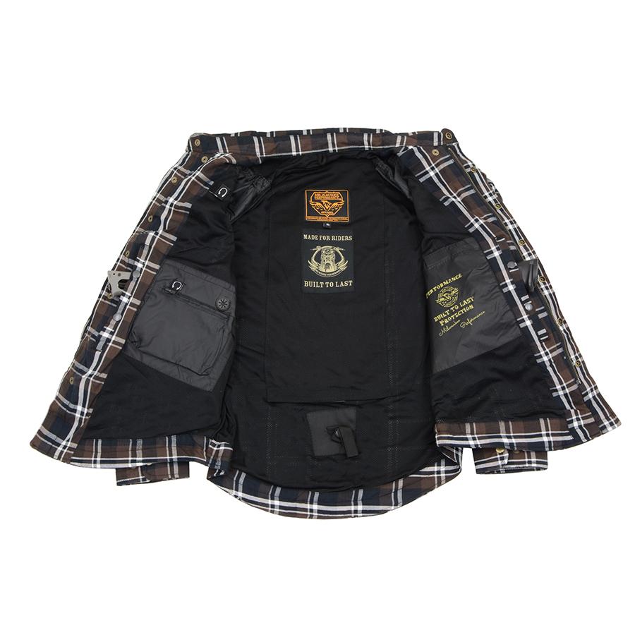 MPM1643 Men's Plaid Flannel Biker Shirt with CE Approved Armor - Reinforced w/ Aramid Fiber
