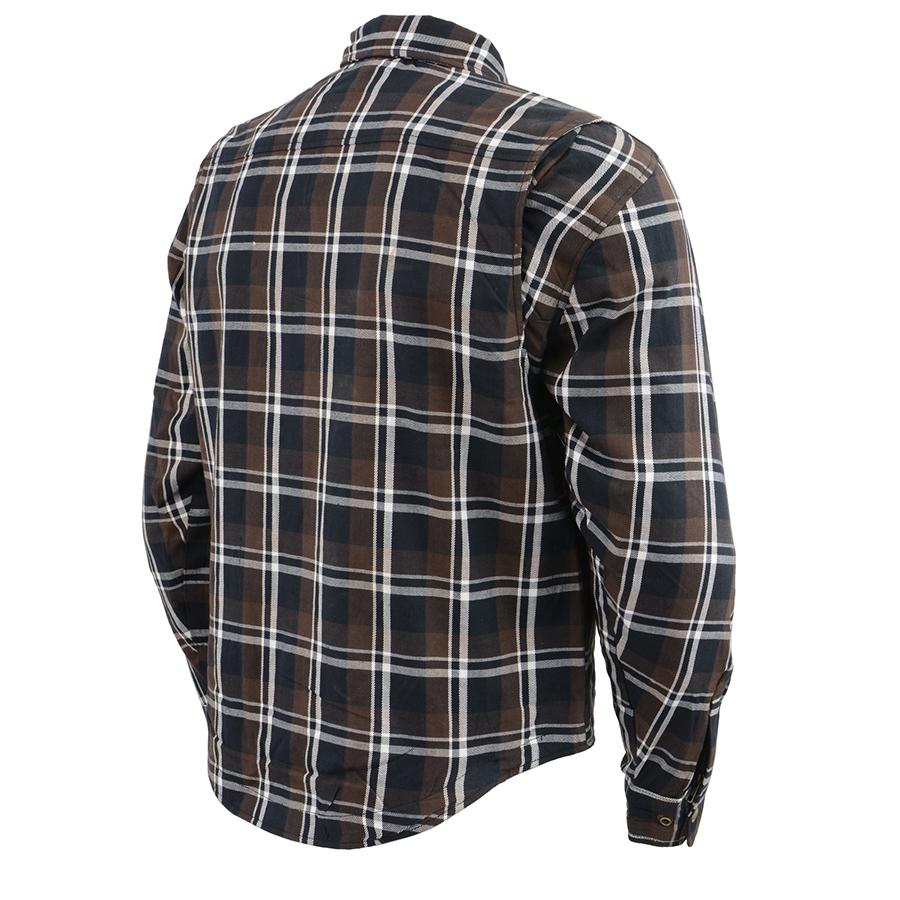 MPM1643 Men's Plaid Flannel Biker Shirt with CE Approved Armor - Reinforced w/ Aramid Fiber