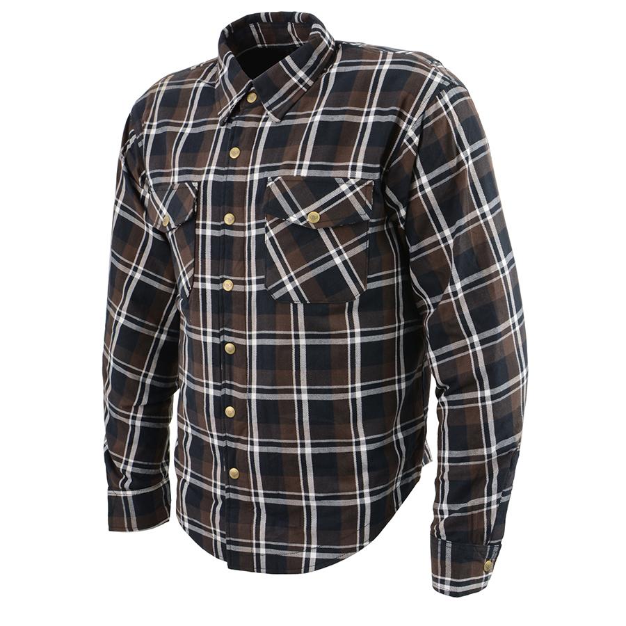 MPM1643 Men's Plaid Flannel Biker Shirt with CE Approved Armor - Reinforced w/ Aramid Fiber