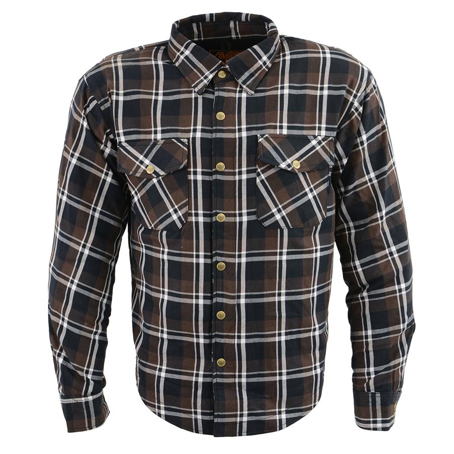 MPM1643 Men's Plaid Flannel Biker Shirt with CE Approved Armor - Reinforced w/ Aramid Fiber