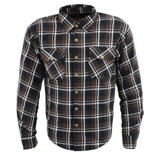 MPM1643 Men's Plaid Flannel Biker Shirt with CE Approved Armor - Reinforced w/ Aramid Fiber