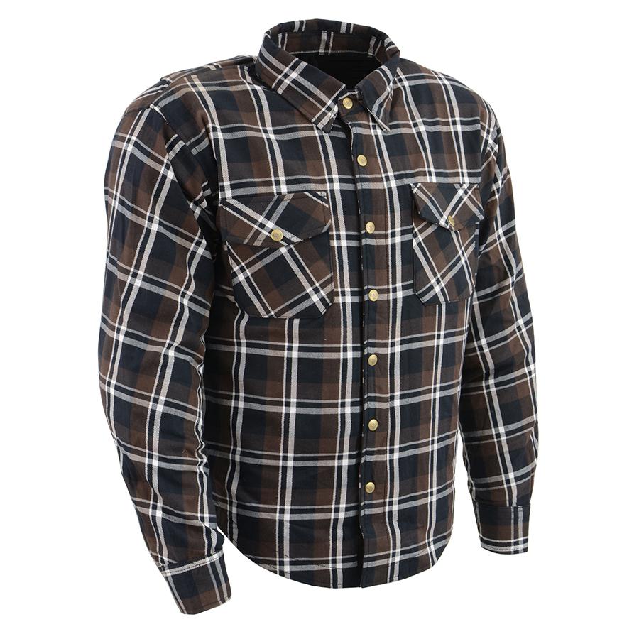 MPM1643 Men's Plaid Flannel Biker Shirt with CE Approved Armor - Reinforced w/ Aramid Fiber