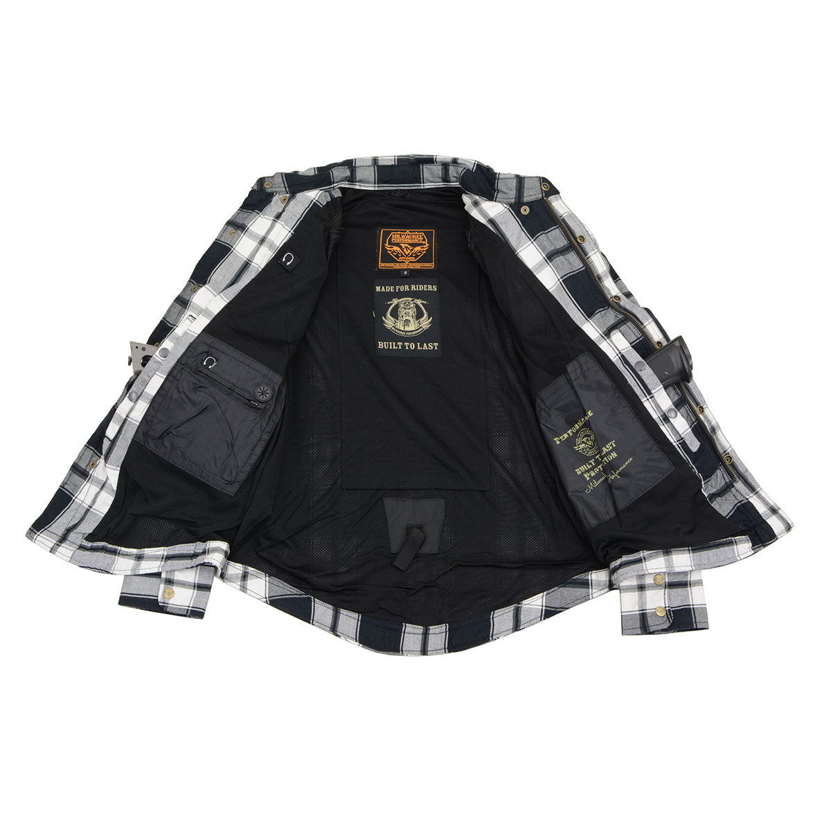 MPM1644 Men's Plaid Flannel Biker Shirt with CE Approved Armor - Reinforced w/ Aramid Fiber