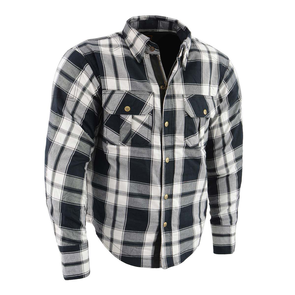 MPM1644 Men's Plaid Flannel Biker Shirt with CE Approved Armor - Reinforced w/ Aramid Fiber