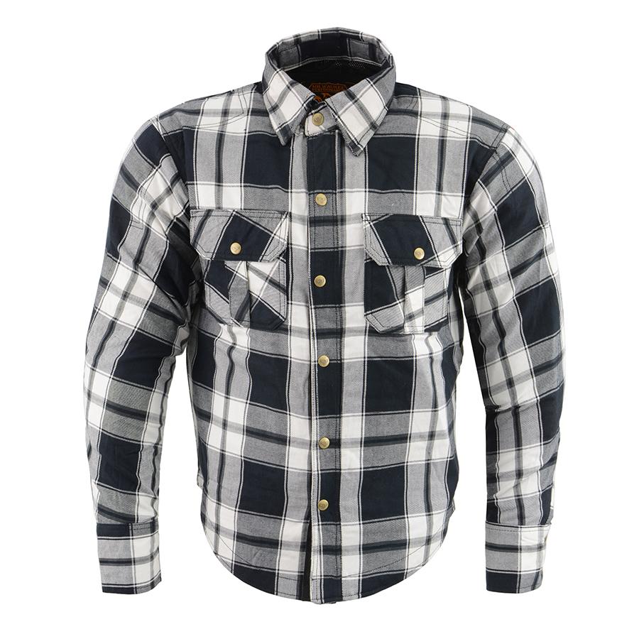 MPM1644 Men's Plaid Flannel Biker Shirt with CE Approved Armor - Reinforced w/ Aramid Fiber