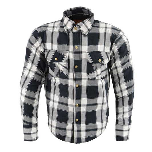 MPM1644 Men's Plaid Flannel Biker Shirt with CE Approved Armor - Reinforced w/ Aramid Fiber