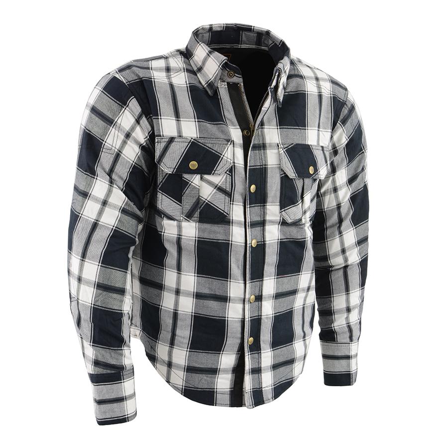 MPM1644 Men's Plaid Flannel Biker Shirt with CE Approved Armor - Reinforced w/ Aramid Fiber