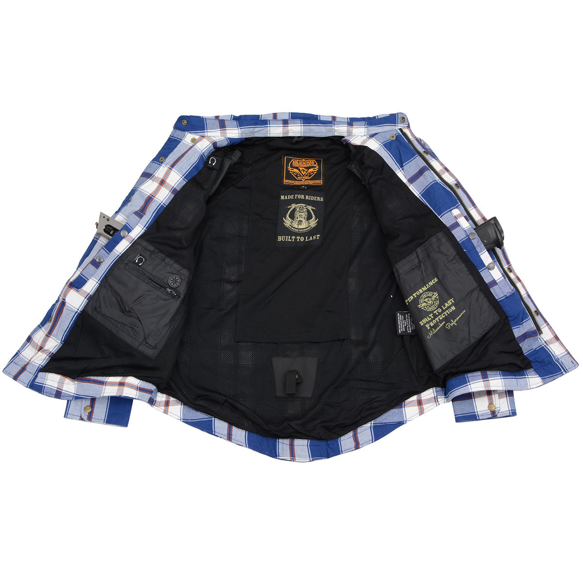 MPM1645 Men's Plaid Flannel Biker Shirt with CE Approved Armor - Reinforced w/ Aramid Fiber