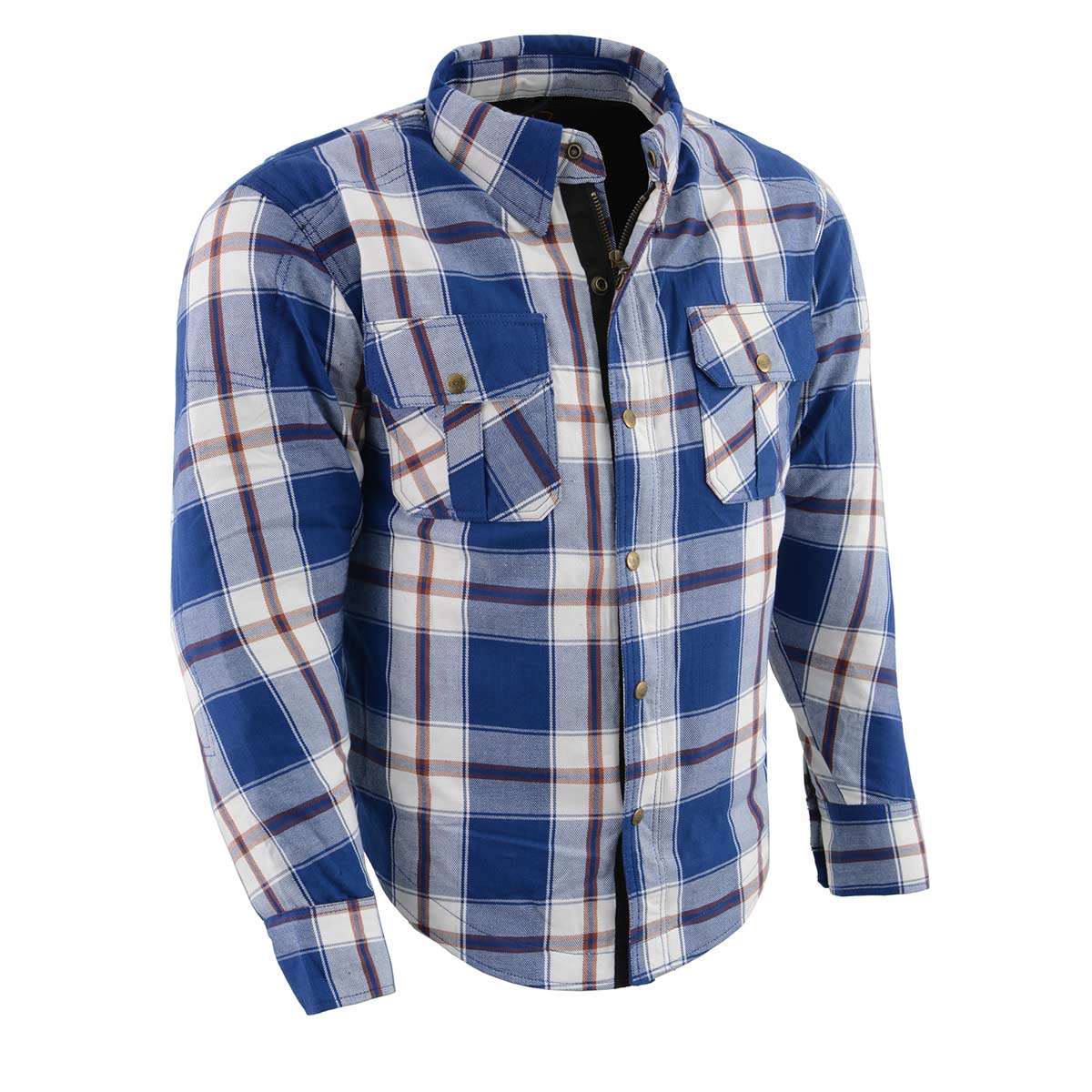 MPM1645 Men's Plaid Flannel Biker Shirt with CE Approved Armor - Reinforced w/ Aramid Fiber