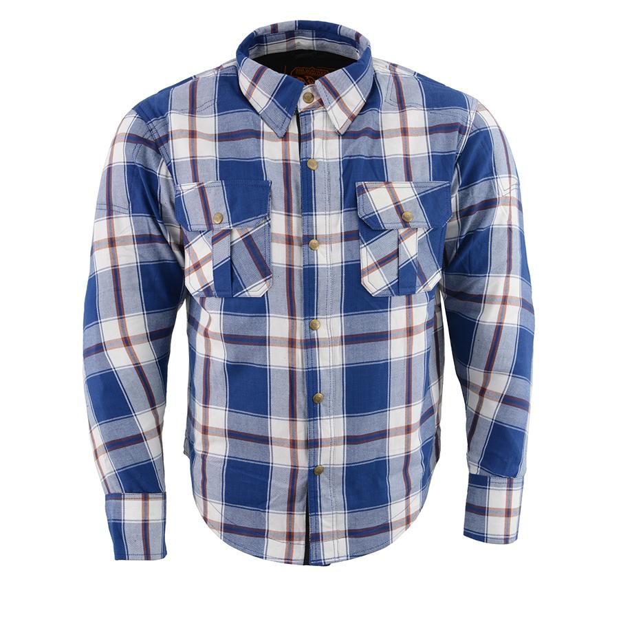MPM1645 Men's Plaid Flannel Biker Shirt with CE Approved Armor - Reinforced w/ Aramid Fiber