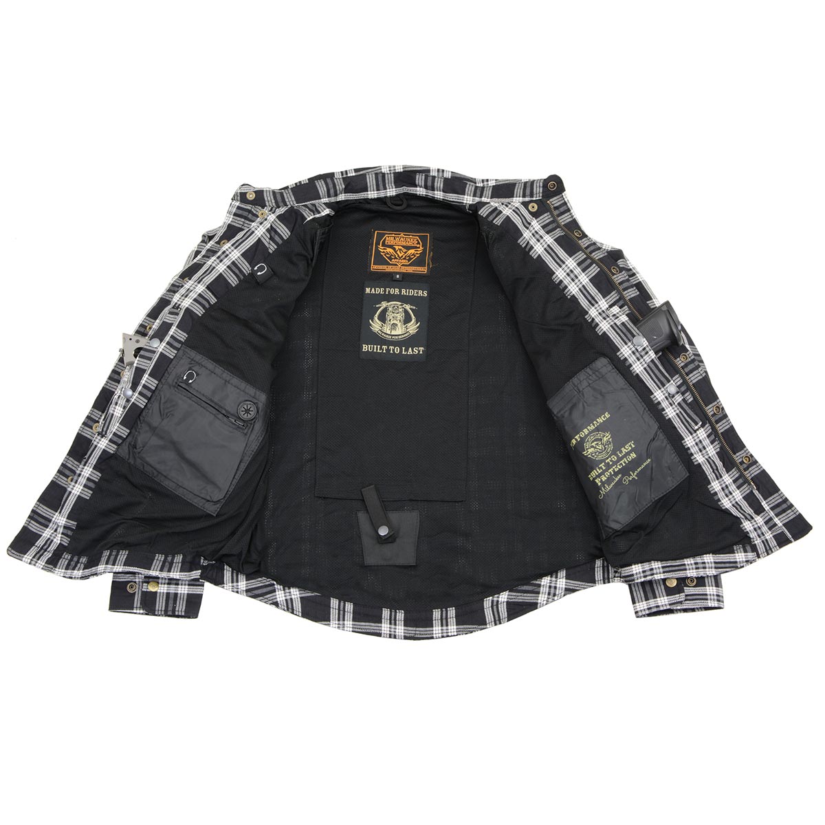 MPM1646 Men's Plaid Flannel Biker Shirt with CE Approved Armor - Reinforced w/ Aramid Fiber