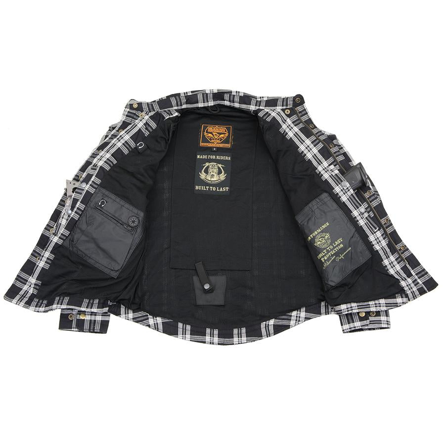 MPM1646 Men's Plaid Flannel Biker Shirt with CE Approved Armor - Reinforced w/ Aramid Fiber