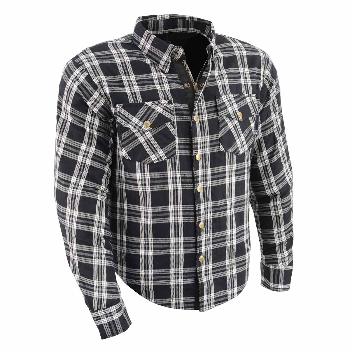 MPM1646 Men's Plaid Flannel Biker Shirt with CE Approved Armor - Reinforced w/ Aramid Fiber
