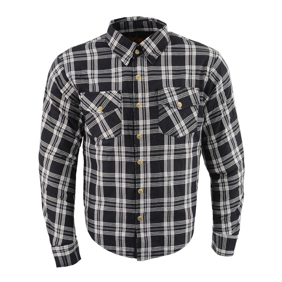 MPM1646 Men's Plaid Flannel Biker Shirt with CE Approved Armor - Reinforced w/ Aramid Fiber