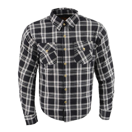 MPM1646 Men's Plaid Flannel Biker Shirt with CE Approved Armor - Reinforced w/ Aramid Fiber
