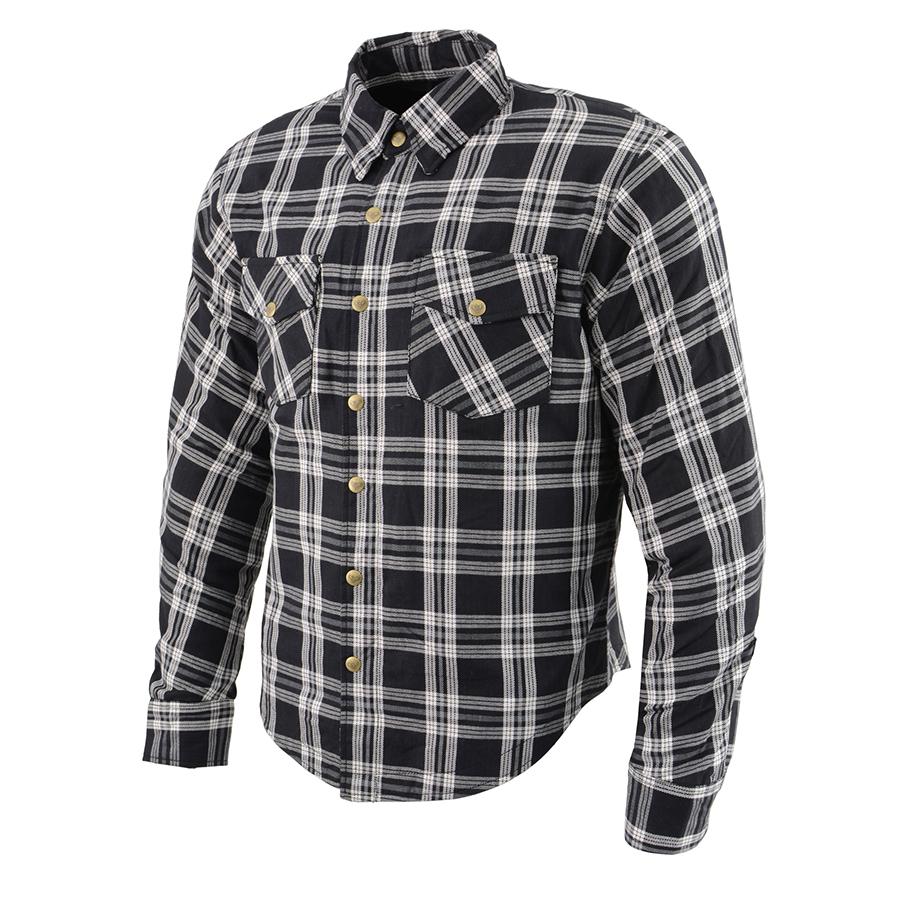 MPM1646 Men's Plaid Flannel Biker Shirt with CE Approved Armor - Reinforced w/ Aramid Fiber