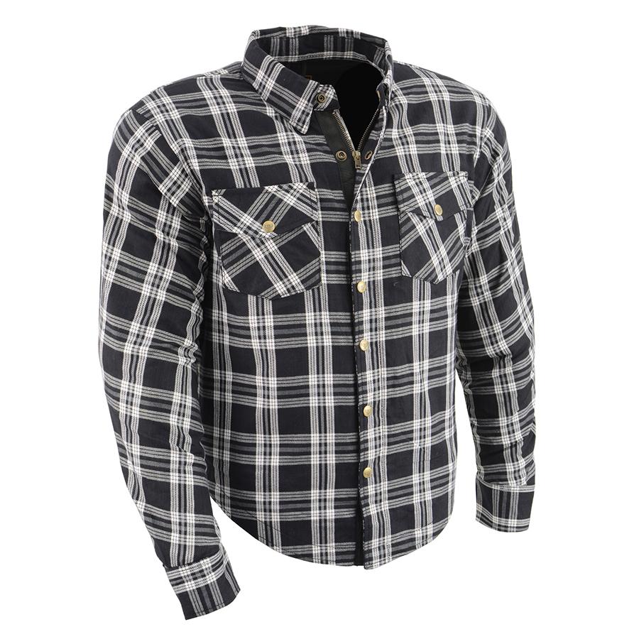 MPM1646 Men's Plaid Flannel Biker Shirt with CE Approved Armor - Reinforced w/ Aramid Fiber