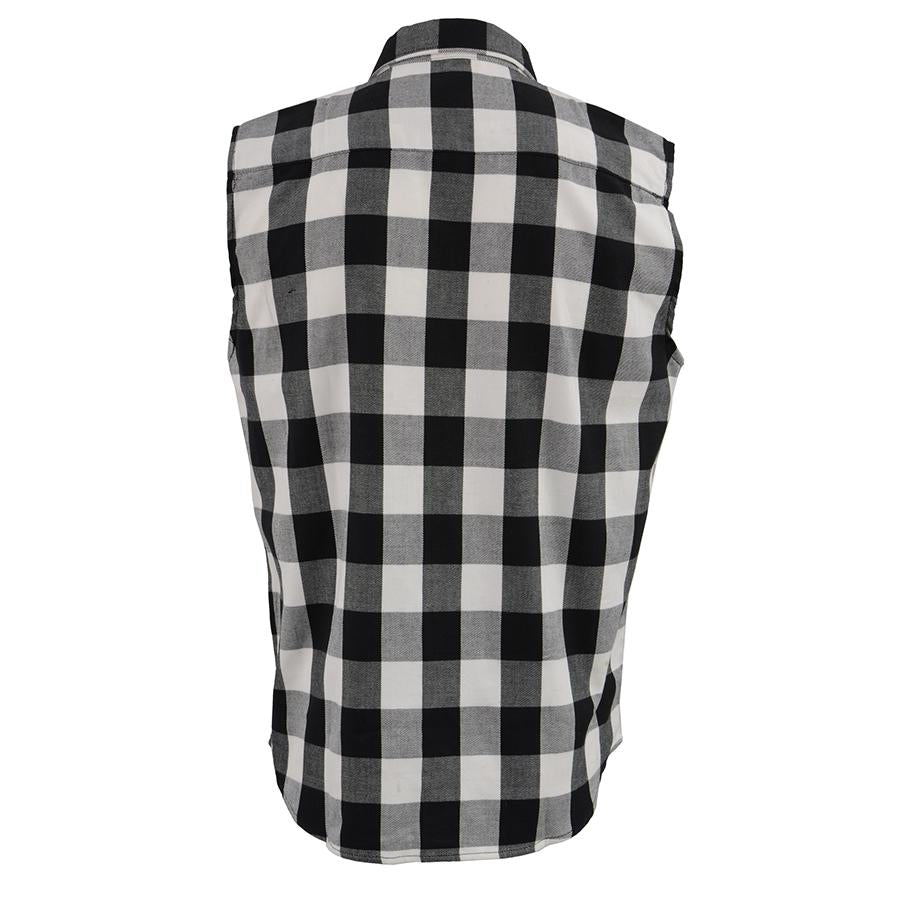 MPM1647 Men’s Classic Black and White Button-Down Flannel Cut Off Sleeveless Casual Shirt