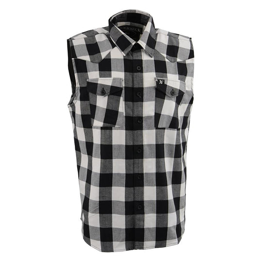 MPM1647 Men’s Classic Black and White Button-Down Flannel Cut Off Sleeveless Casual Shirt
