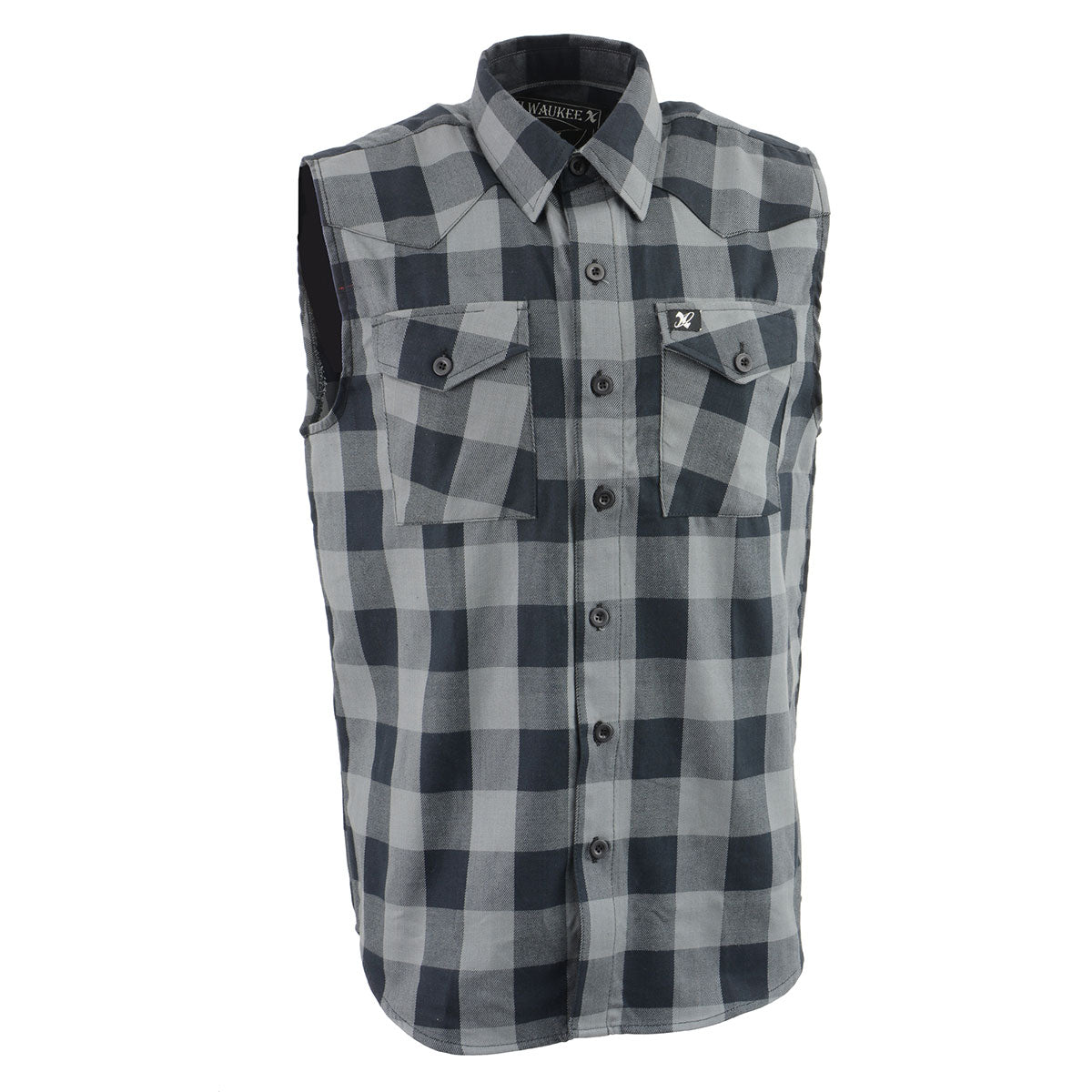 MPM1648 Men’s Classic Black and Grey Button-Down Flannel Cut Off Sleeveless Casual Shirt