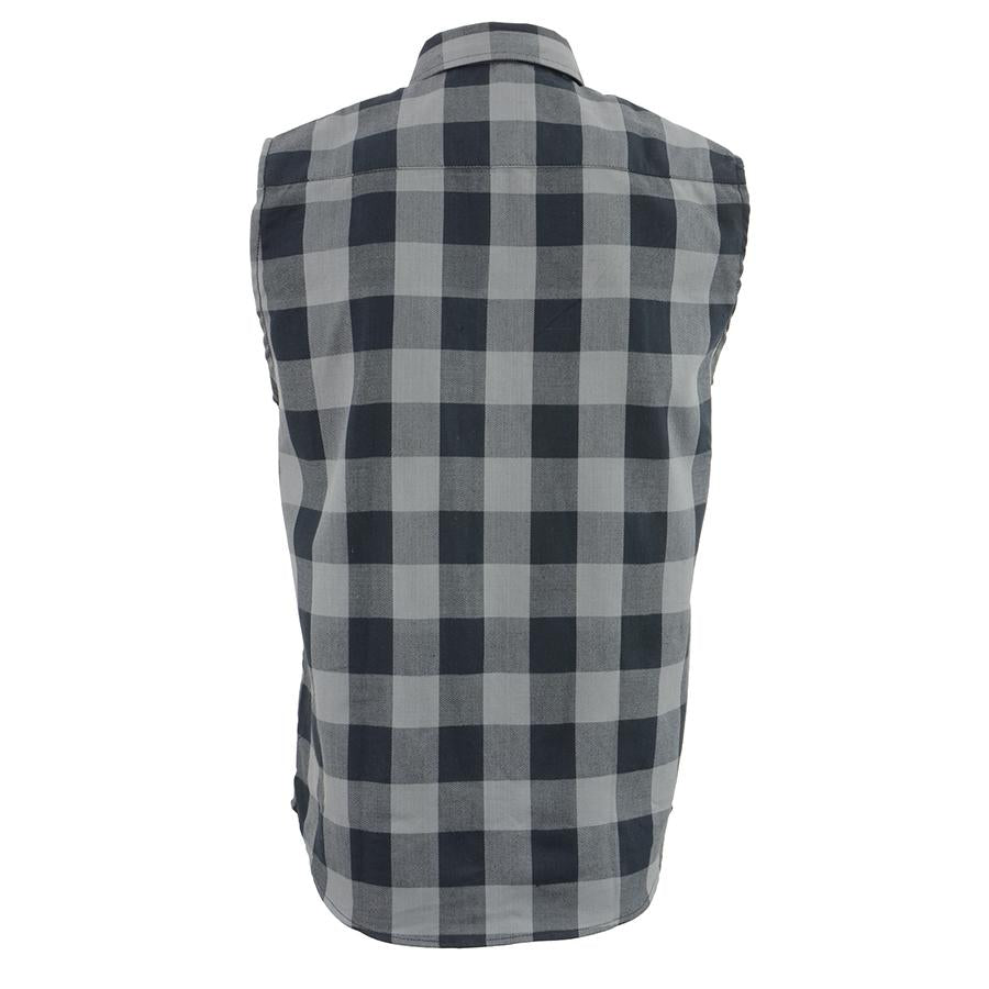 MPM1648 Men’s Classic Black and Grey Button-Down Flannel Cut Off Sleeveless Casual Shirt