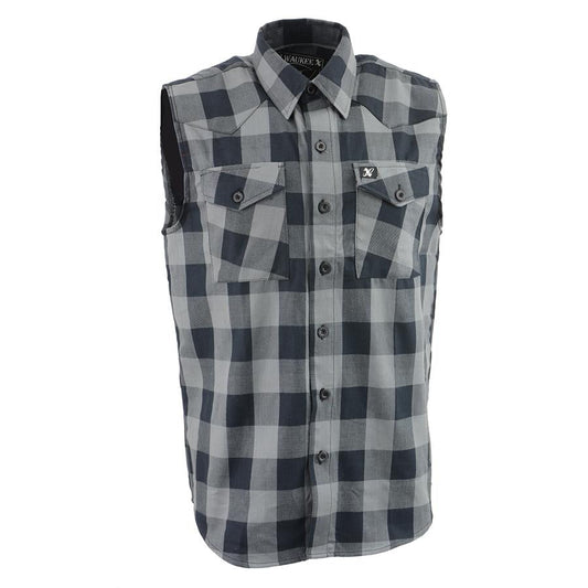 MPM1648 Men’s Classic Black and Grey Button-Down Flannel Cut Off Sleeveless Casual Shirt