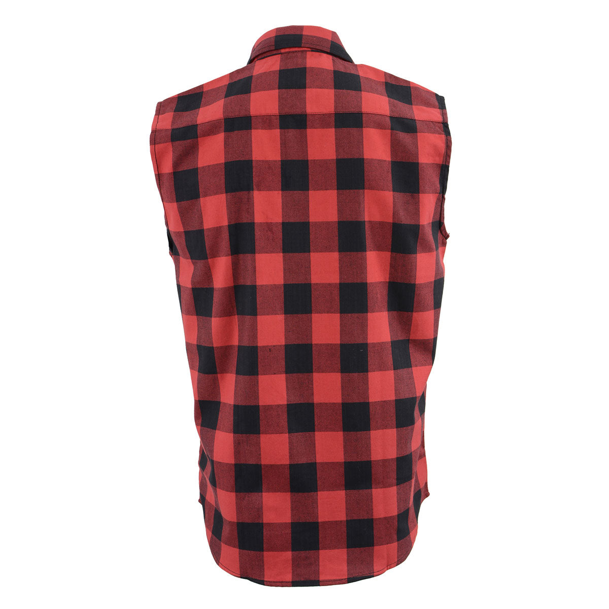 MPM1649 Men’s Classic Black and Red Button-Down Flannel Cut Off Sleeveless Casual Shirt