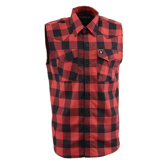 MPM1649 Men’s Classic Black and Red Button-Down Flannel Cut Off Sleeveless Casual Shirt