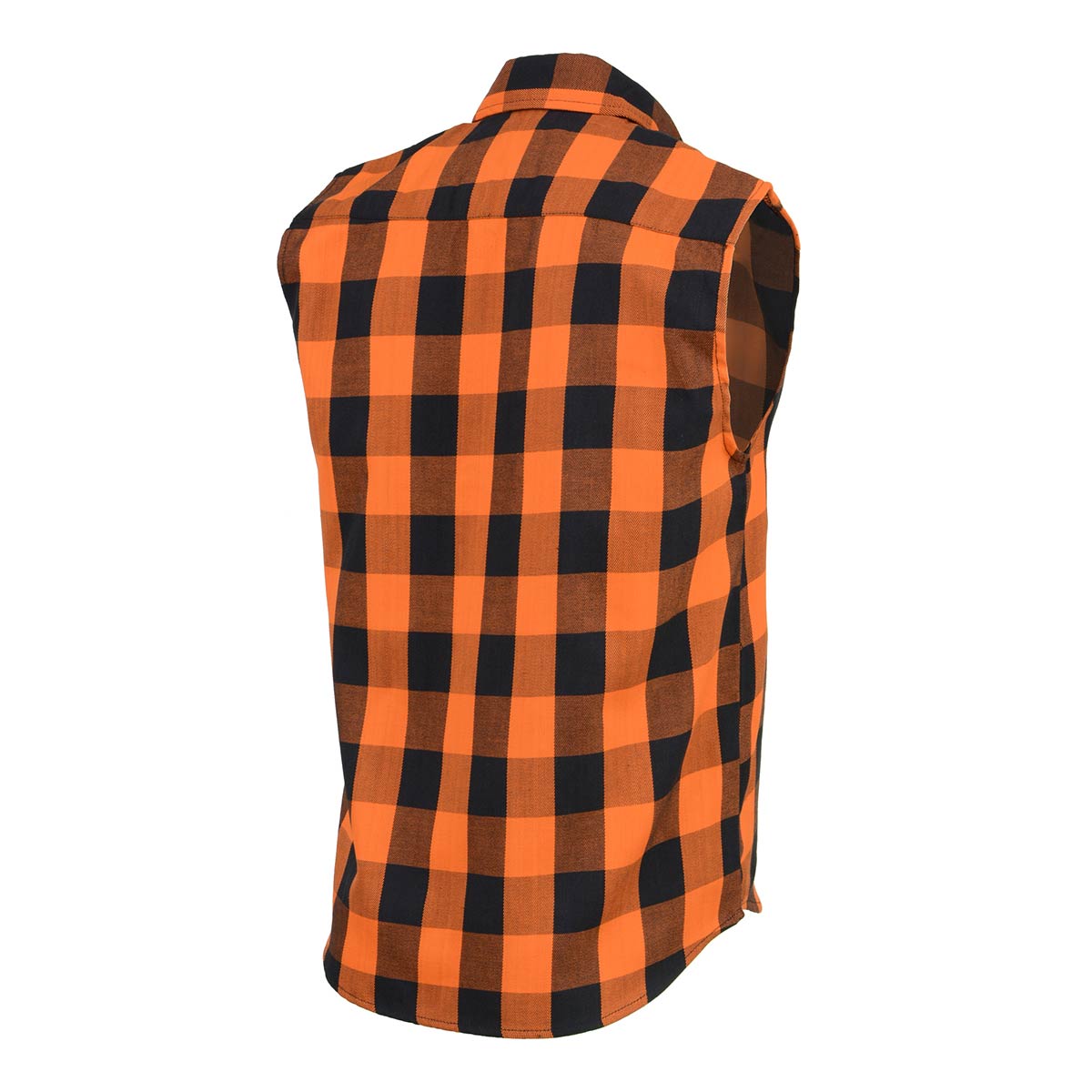 MPM1655 Men’s Classic Black and Orange Button-Down Flannel Cut Off Sleeveless Casual Shirt