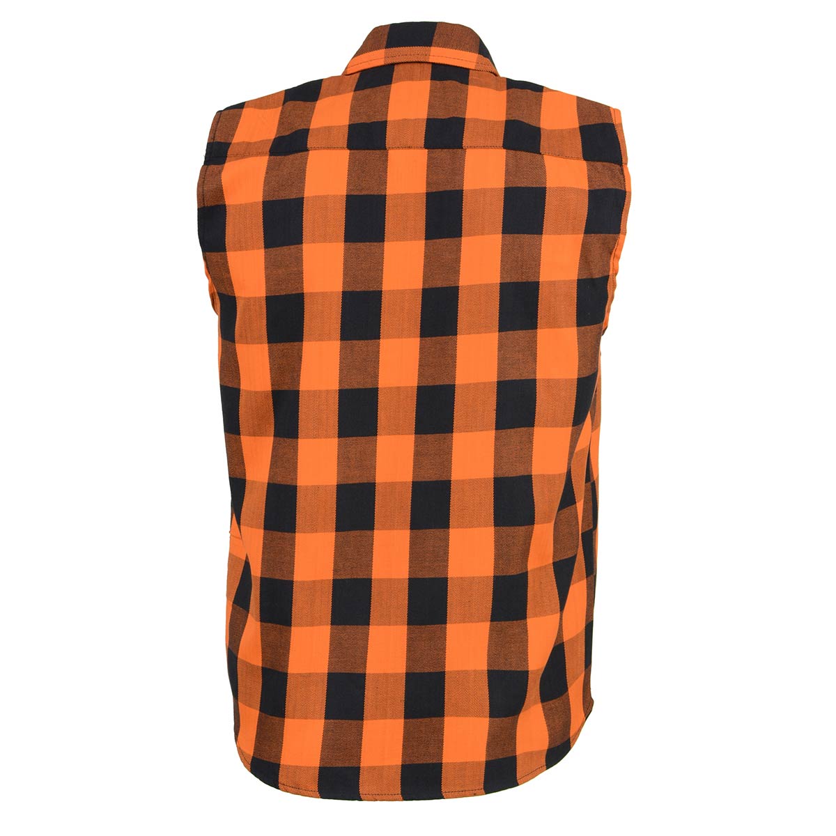 MPM1655 Men’s Classic Black and Orange Button-Down Flannel Cut Off Sleeveless Casual Shirt